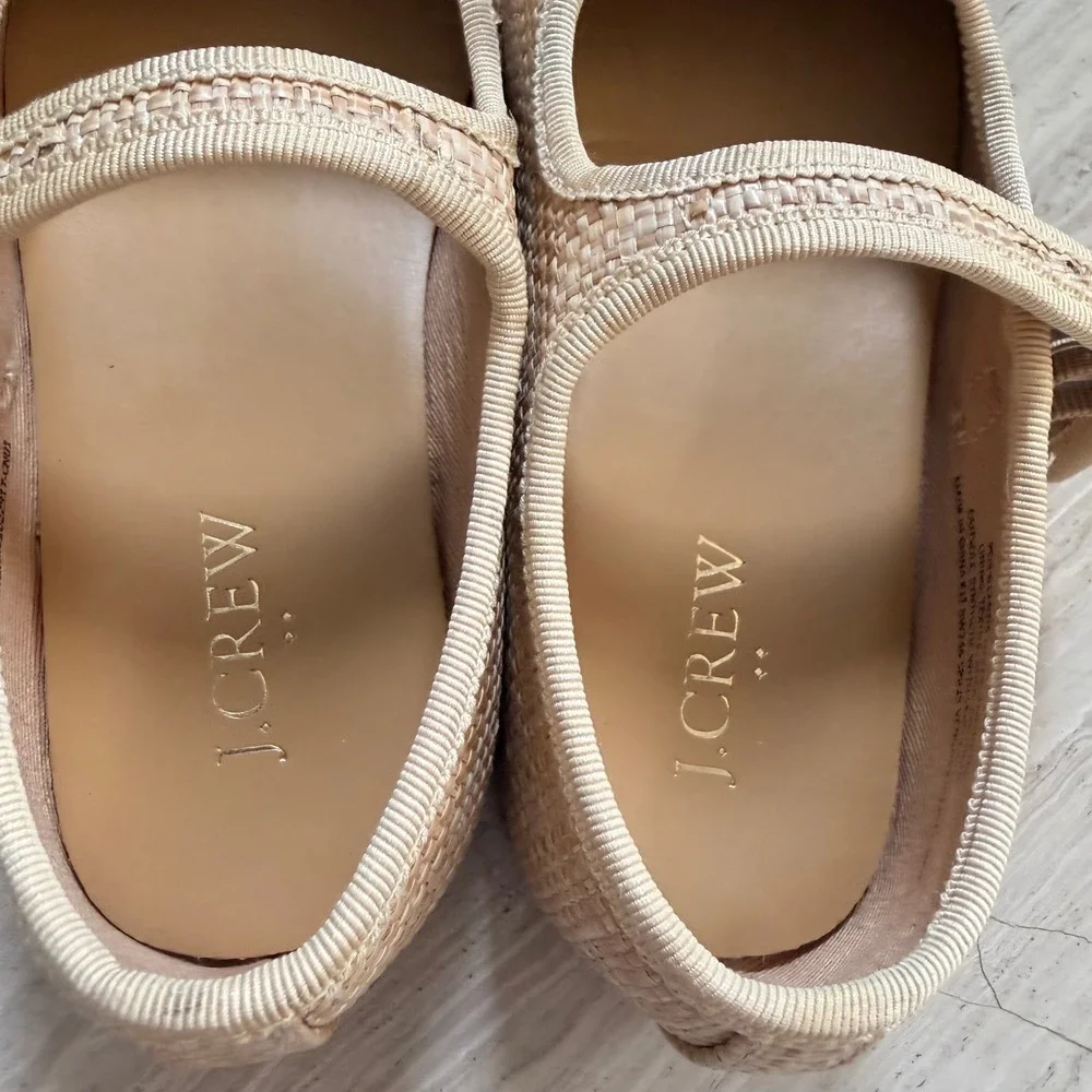 J.Crew Factory Mary Jane Flats Woven Raffia Natural Tan Dressy Trip BW246 K11